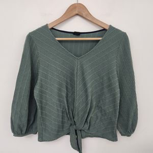 W5 Women's Green Crop Top Blouse V-Neck Stretch Size L